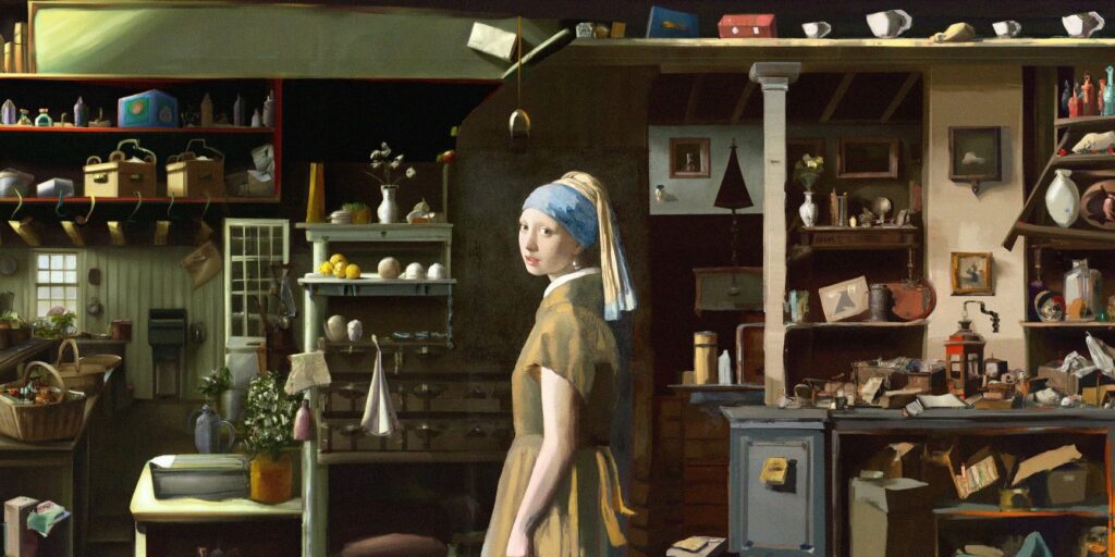 Girl with a Pearl Earring by Johannes Vermeer outpainted by August Kamp